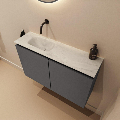 MONDIAZ TURE-DLUX Meuble WC 80 cm Dark Grey. Lavabo EDEN Opalo position gauche. Sans trou de robinet.