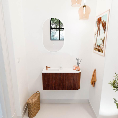 Mondiaz JOYA 81.6cm toiletmeubel - ronding rechts kleur Ruby - Wastafel FAYE positie Links 1 kraangat kleur Talc.