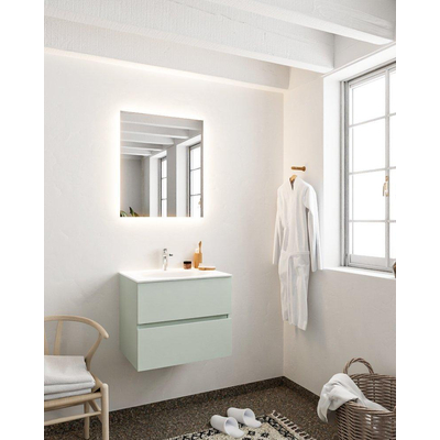 MONDIAZ VICA Ensemble de meuble salle de bain - 60cm - 2 tiroirs - lavabo Moon central - 1 trou de robinet - solid surface gris