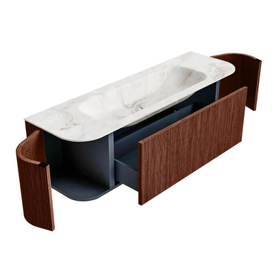 Mondiaz KURVE-DLUX Badkamermeubelset - 150x46x40cm - 1 lade - 2 deuren - wastafel solid surface - midden - 1 kraangat - Ruby