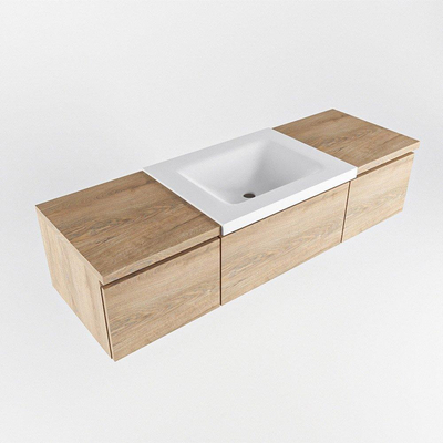 MONDIAZ BUKLA 140cm badmeubel met module 40 kleur Washed Oak met 3 lades. Wastafel CLOUD midden 1 kraangat kleur Talc.