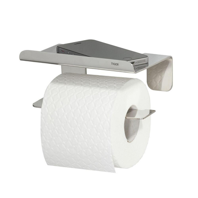 Tiger Colar Toiletrolhouder - zonder klep - met planchet - zelfklevend - gepolijst RVS