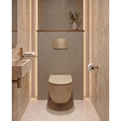 QeramiQ Dely Swirl Toiletset - 36.3x51.7cm - Geberit UP720 Duofix Sigma inbouwreservoir - slim zitting - bedieningsplaat beige - ronde knoppen - mat beige