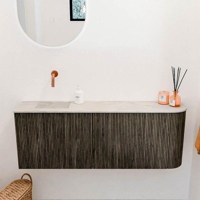 Mondiaz JOYA-DLUX 111.6cm toiletmeubel - ronding rechts kleur Shadow - Wastafel FAYE positie Links Zonder kraangat kleur Ostra.