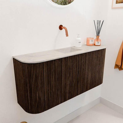 Mondiaz JOYA-DLUX 93.2cm toiletmeubel - ronding links en rechts kleur Walnut - Wastafel FAYE positie Midden Zonder kraangat kleur Ostra.