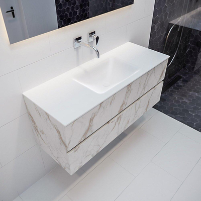 Mondiaz VICA ensemble de meuble de salle de bain - 120cm - meuble sous-vasque carrara - 2 tiroirs - lavabo cloud milieu - sans trous de robinet - miroir LED - version XL 60cm haut