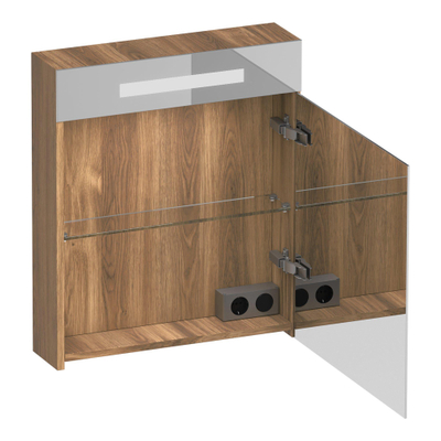 BRAUER Promise Deluxe spiegelkast - 60x70x15cm - met verlichting 1 rechtsdraaiende dubbelzijdige spiegeldeur Honey