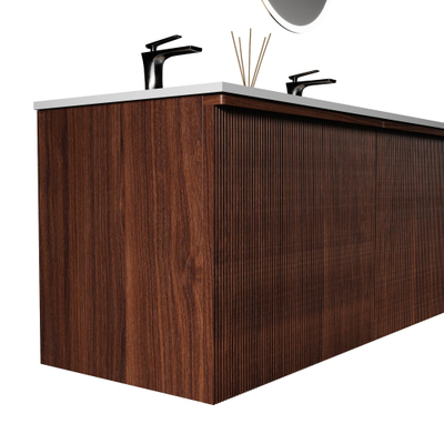 Saniclass Terra Wastafelonderkast - 120cm - 4 lades - ribbel front - kastanje