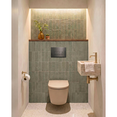 QeramiQ Dely Pack WC - 36,3x51,7cm - à fond creux - sans bride - réservoir encastré Geberit UP320 - abattant WC softclose 35 mm - plaque de commande gunmetal - boutons rectangulaires - beige mat