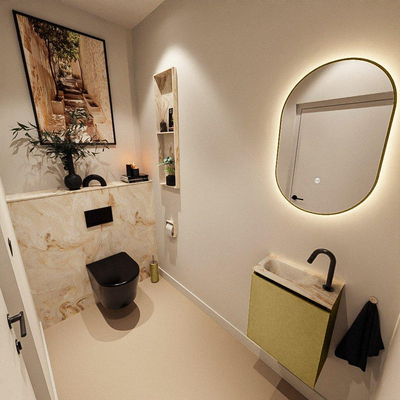 MONDIAZ TURE-DLUX Meuble toilette - 40cm - Oro - EDEN - vasque Frappe - position gauche - 1 trou de robinet