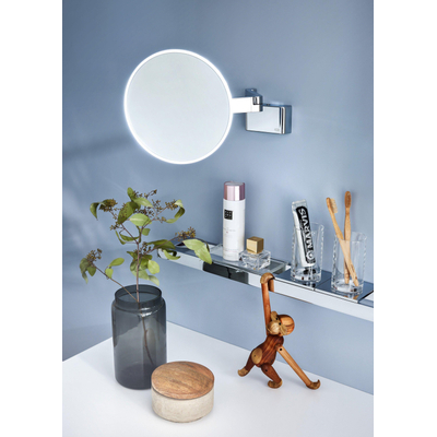 Emco evo miroir à raser et cosmétique rond 2 interrupteurs luminosité et couleur rond 20cm modèle mural 2 bras grossissant 5x chrome