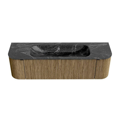 Mondiaz KURVE-DLUX Badkamermeubelset - 160x46x40cm - 1 lade - 2 deuren - wastafel solid surface - midden - 1 kraangat - Dusk