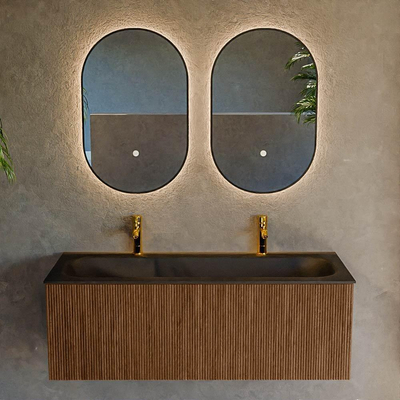 MONDIAZ KURVE 120cm Meuble salle de bain - couleur Walnut - 1 tiroir - vasque BIG LARGE centre - 2 trous de robinet - Urban