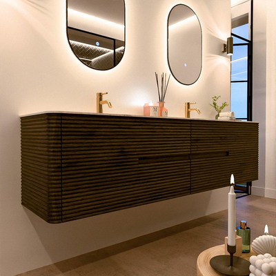 Mondiaz CIRO-DLUX Badkamermeubelset - 190x45x50cm - Solid surface wastafel Ostra - 2 wasbak Dubbel - 2 kraangaten - 4 lades - Shadow