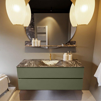 Mondiaz VICA-DLUX Ensemble de meuble de salle de bain - 130cm - meuble sous-vasque armée - 2 tiroirs - lavabo encastré nuage milieu - 1 trou de robinet - version haute de 60cm - lave