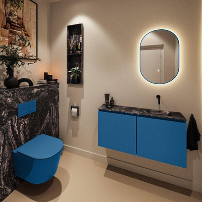 MONDIAZ TURE-DLUX 100cm toiletmeubel Jeans. EDEN wastafel Lava positie rechts. Zonder kraangat.