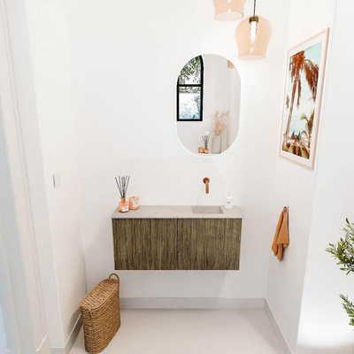 Mondiaz JOYA-DLUX 90cm toiletmeubel - kleur Dusk - Wastafel FAYE positie Rechts Zonder kraangat kleur Opalo.