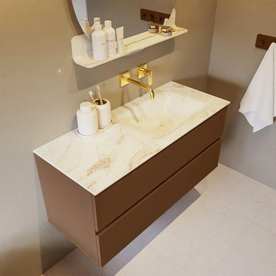 MONDIAZ VICA-DLUX Ensemble meuble de salle de bains - 110cm - meuble bas rust- 2 tiroirs - lavabo encastré cloud à droite - sans trous de robinet - version hauteur 60cm - frape