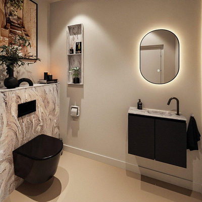 MONDIAZ TURE-DLUX Meuble toilette - 60cm - Urban - EDEN - vasque Glace - position droite - 1 trou de robinet