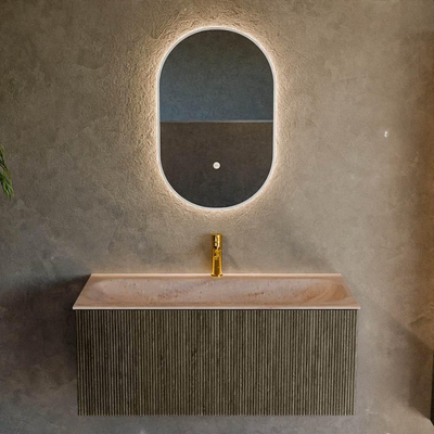 MONDIAZ KURVE-DLUX Meuble de salle de bains 100cm couleur Shadow avec 1 tiroir et 0 porte. Plan vasque BIG MEDIUM Central 1 trou de robinet Saba.