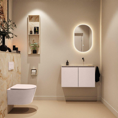 MONDIAZ TURE-DLUX Meuble de toilettes 80cm Rosee. Lavabo EDEN Frappe position droite. Sans trou de robinet.