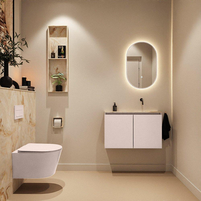 MONDIAZ TURE-DLUX Meuble toilette - 80cm - Rosee - EDEN - vasque Frappe - position droite - sans trou de robinet