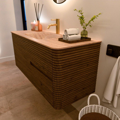 Mondiaz CIRO-DLUX Badkamermeubelset - 120x45x50cm - Solid surface wastafel Saba - 1 wasbak Midden - 1 kraangat - 2 lades - Dusk