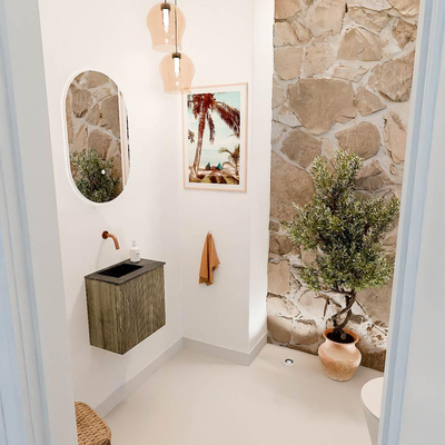 Mondiaz JOYA-DLUX 40cm toiletmeubel - kleur Dusk - Wastafel FAYE positie Links Zonder kraangat kleur Lava.