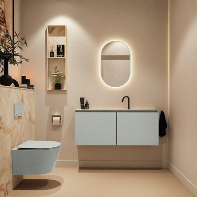 MONDIAZ TURE-DLUX Meuble toilette - 120cm - Greey - EDEN - vasque Frappe - position centrale - 1 trou de robinet