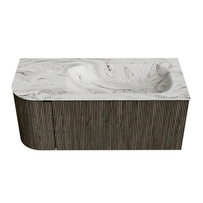 Mondiaz KURVE-DLUX Badkamermeubelset - 105x46x40cm - 1 lade - 1 deur - wastafel solid surface - rechts - 1 kraangat - Shadow