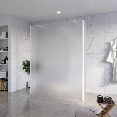 Fortifura Galeria Douche à l'italienne - 160x200cm - verre satiné - anticalcaire - verre de sécurité 8mm - 2 parois latérales 40cm - avec bras muraux et profilés d'angle - Blanc mat