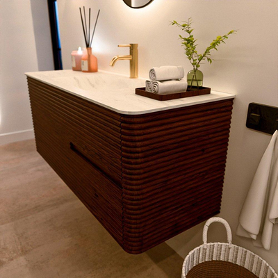 Mondiaz CIRO-DLUX Badkamermeubelset - 120x45x50cm - Solid surface wastafel Opalo - 1 wasbak Midden - 1 kraangat - 2 lades - Ruby