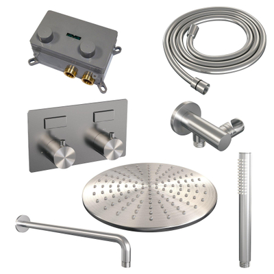 BRAUER Brushed Edition ensemble de douche pluie encastré – douche de tête Ø 30 cm – bras mural courbé 40 cm – douchette bâton – set 52
