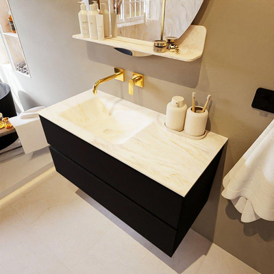 Mondiaz VICA-DLUX ensemble de meuble de salle de bain - 100cm - meuble sous-vasque urban - 2 tiroirs - lavabo encastré cloud gauche - sans trous de robinet - version haute de 60cm - ostra