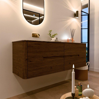Mondiaz CIRO-DLUX ensemble de meubles de salle de bains - 150x45x50cm - plan vasque solid surface Oza - 1 lavabo à gauche - sans trous de robinet - 4 tiroirs - Dusk