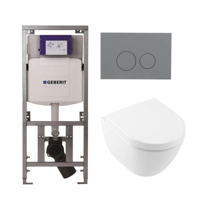 Villeroy & Boch Subway 2.0 Compact DirectFlush Pack WC suspendu - bâti-support Geberit - abattant softclose et quickrelease - plaque de commande gris clair - boutons ronds - blanc