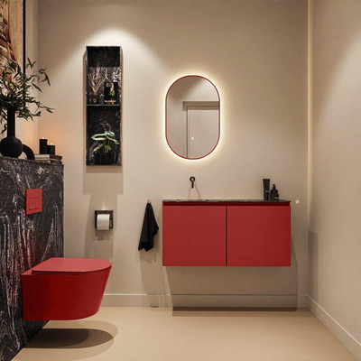 MONDIAZ TURE-DLUX Meuble toilette - 100cm - Fire - EDEN - vasque Lava - position gauche - sans trou de robinet