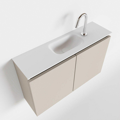 Mondiaz TURE Meuble lave-mains 80x23x50cm 1 trou de robinet 2 portes Linen mat Lavabo Eden Centre Solid Surface Blanc