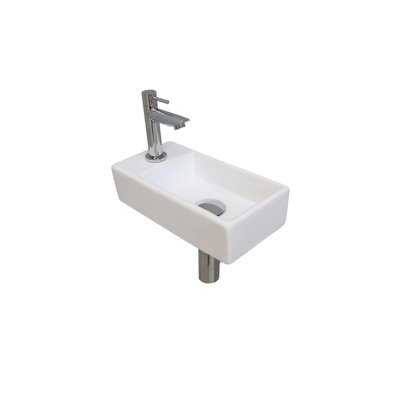 Ink Versus pack lave-mains – 36 x 18 x 9 cm – porcelaine blanc brillant – perçage à gauche – robinet chromé