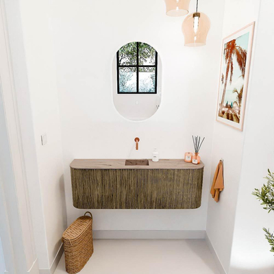 Mondiaz JOYA-DLUX 123.2cm toiletmeubel - ronding links en rechts kleur Dusk - Wastafel FAYE positie Midden Zonder kraangat kleur Arena.