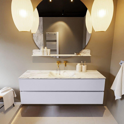 Mondiaz VICA-DLUX Ensemble de meuble de salle de bain - 150cm - meuble sous-vasque cale - 2 tiroirs - lavabo encastrée cloud milieu - sans trous de robinet - version haute de 60cm - glace