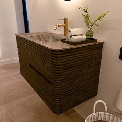 Mondiaz CIRO-DLUX Badkamermeubelset - 90x45x50cm - Solid surface wastafel Sombra - 1 wasbak Midden - 1 kraangat - 2 lades - Shadow