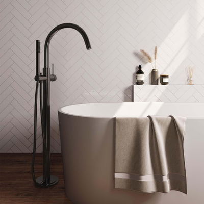 Robinet baignoire sur pied Brauer Gunmetal - douchette à main 1 fonction - 2 boutons avec relief - gunmetal brossé