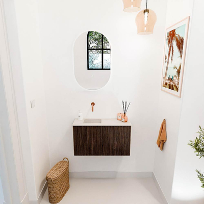 Mondiaz JOYA-DLUX 70cm toiletmeubel - kleur Walnut - Wastafel FAYE positie Links Zonder kraangat kleur Meli.