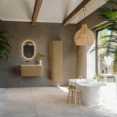 Mondiaz KURVE-DLUX Ensemble de meuble de salle de bains - 85x46x40cm - 1 tiroir - 1 porte - lavabo solid surface - gauche - sans trou de robinet - Dusk