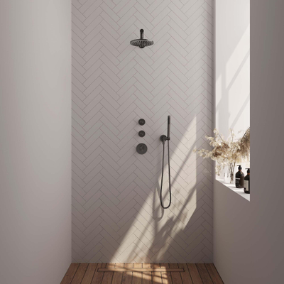 Brauer Gunmetal Edition Ensemble de douche pluie encastré - douche principale 20cm - 3 boutons lisses - bras mural droit - douchette à main 1 fonction - PVD - gunmetal brossé