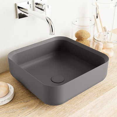 Mondiaz Binx Waskom - 36x36x13cm - vierkant - opbouw - Solid surface - Darkgrey/Darkgrey OUTLETSTORE