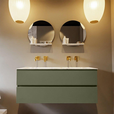 Mondiaz VICA-DLUX ensemble de meuble de salle de bain - 120cm - meuble sous-vasque armée - 2 tiroirs - lavabo encastré nuage double - sans trous de robinet - version haute de 60cm - glace