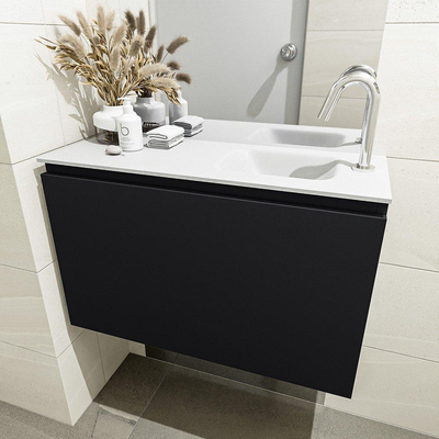 MONDIAZ OLAN Toiletmeubel 80x30x40cm met 1 kraangaten 1 lades urban mat Wastafel Lex rechts Solid Surface Wit
