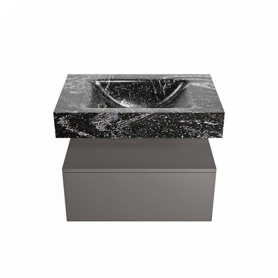Mondiaz ALAN-DLUX Ensemble de meuble - 70cm - meuble Dark grey mat - 1 tiroir - Lavabo Cloud Lava suspendu - vasque Centre - 1 trou de robinet